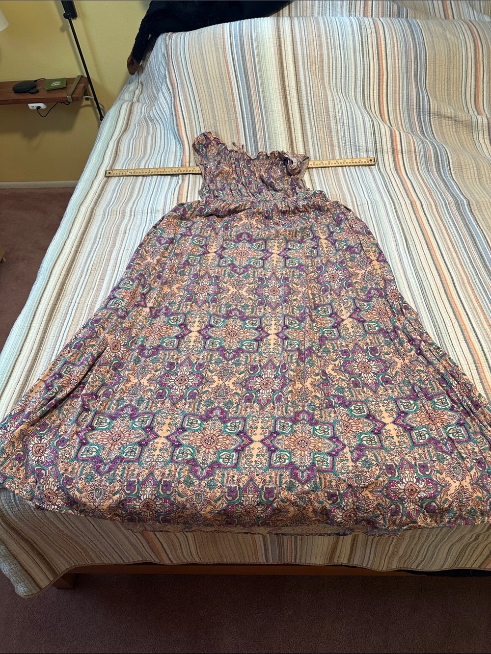 torrid Purple, Peach, and Teal Printed Smocked Maxi Dress - Picture 9 of 9